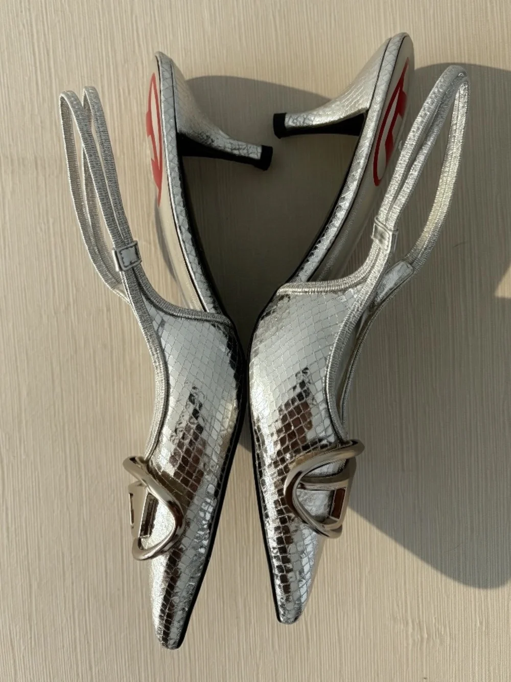 Vintage Diesel Y2K Silver Slingback Heels EU 38
